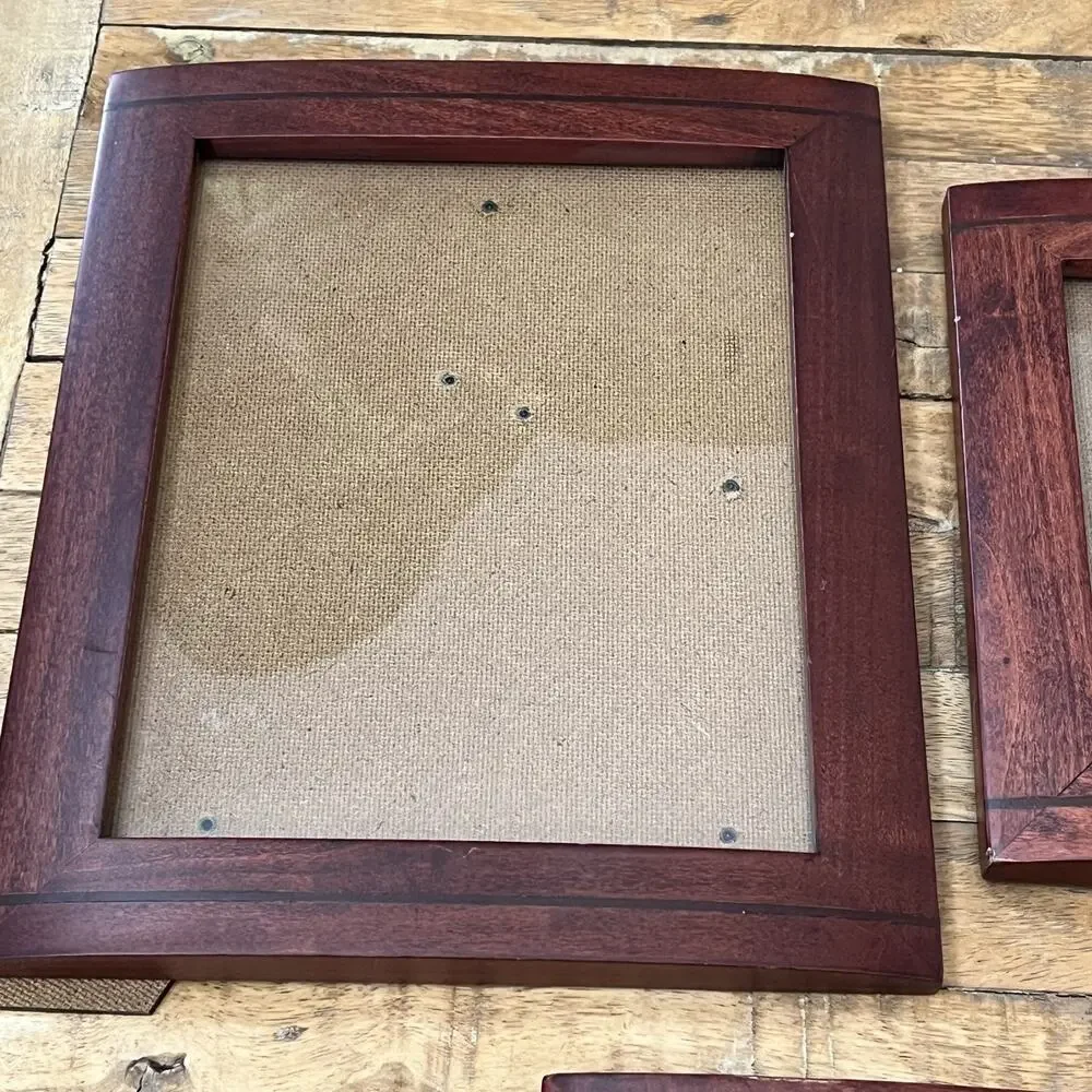 Set of 3 Wooden Picture Frames Different Sizes Red Brown Curved Edge